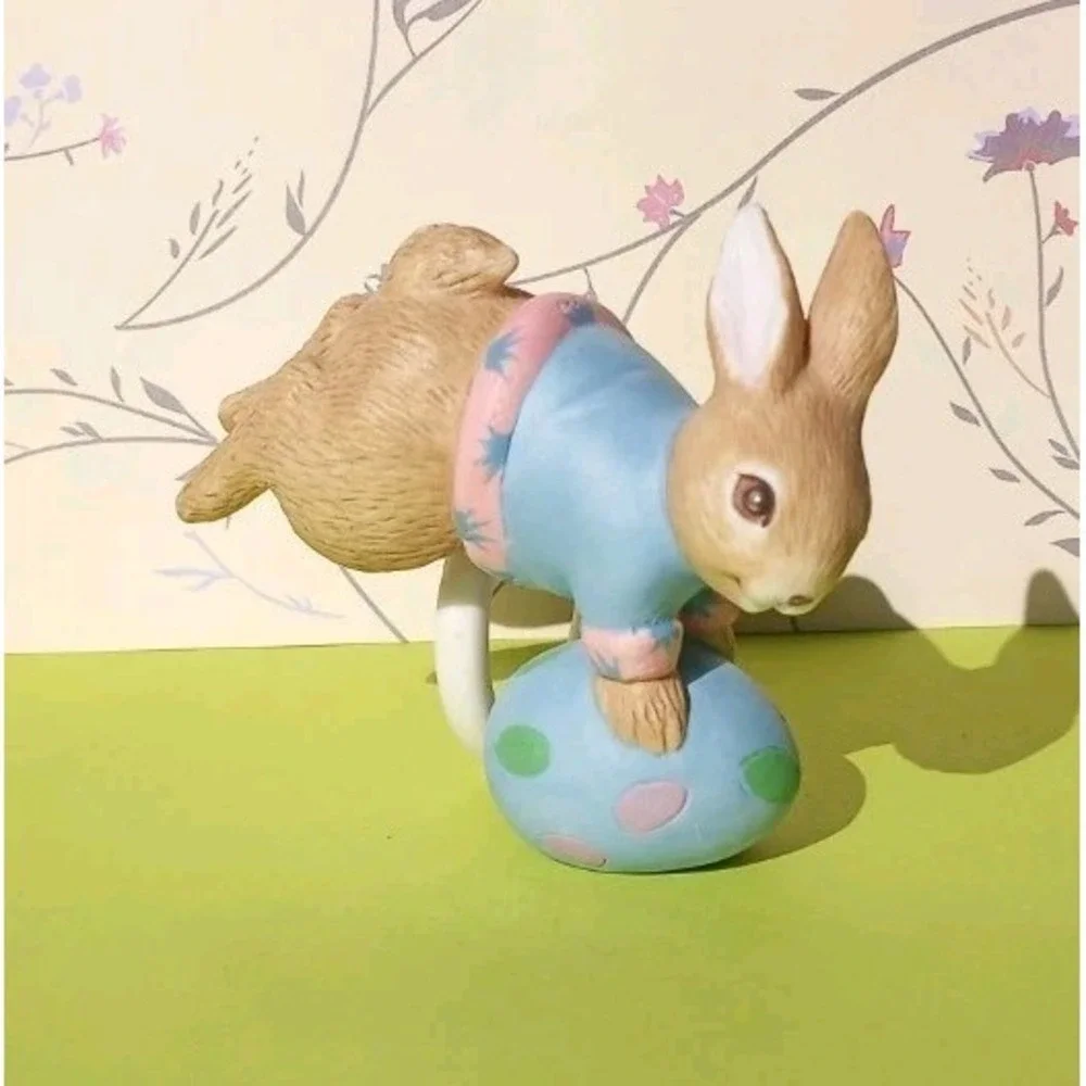 Vtg Bunny Rabbit Napkin Rings Boy‎ Girl Easter Spring Table Decor 4 pc Bisque